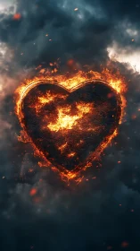 Burning Heart Ablaze in Stormy Skies.