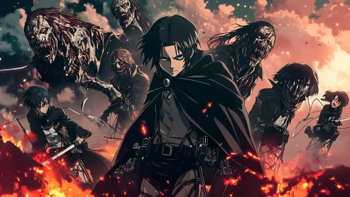 Militarized anime squad advances amid titans and volumetric embers