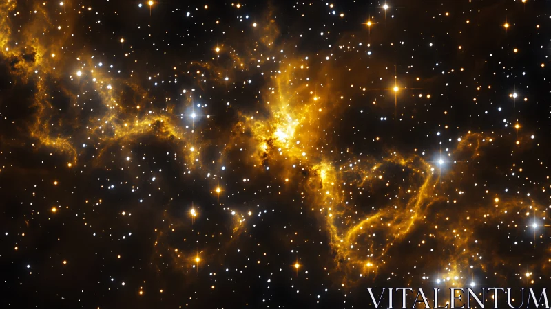 Nebular firestorms quietly braid gold through midnight space