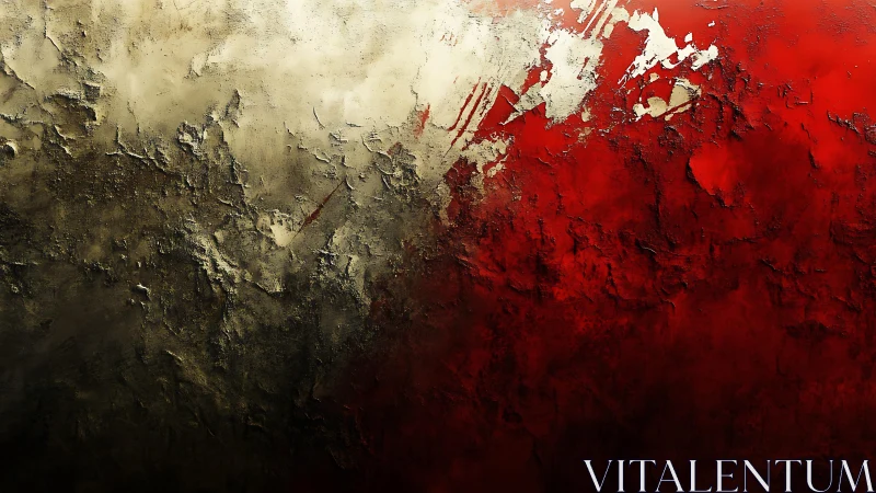 Dramatic Red and Beige Abstract Textured Painting on Canvas.