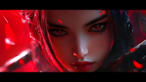 Cybernetic femme visage in red bioluminescent rim lighting