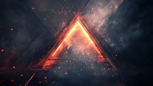 Luminous ember triangle ignites a smoky digital void.