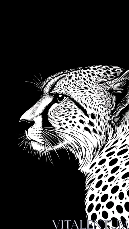 Monochrome vector cheetah profile with high-contrast stippling.