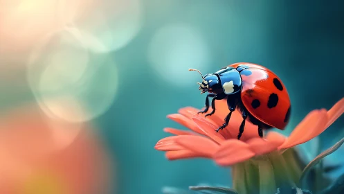 Macro study of ladybug on petals with shallow depth of field