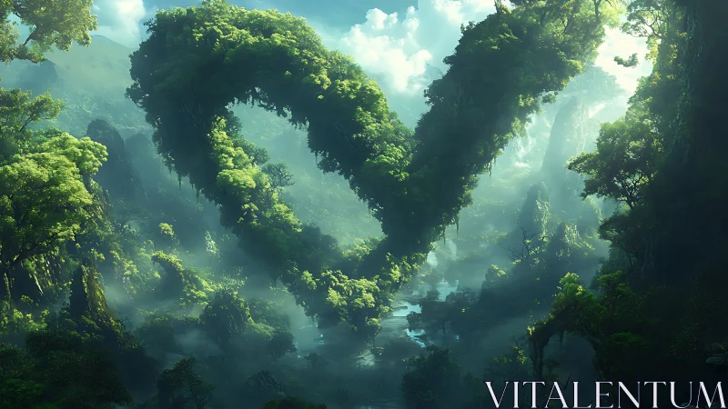 Mystical Forest Canyon with Towering Cliffs and Ethereal Mist.