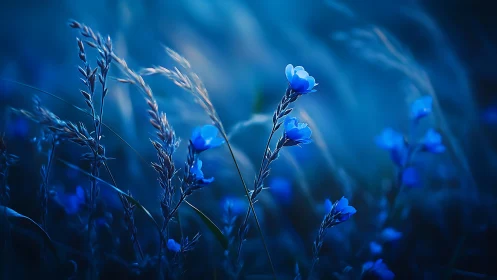 Blue Wildflowers Under Nocturnal Sky.