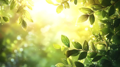Sunlit garden leaves basking in a dreamy golden glow.