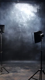 Studio-grade portrait backdrop with dual softbox lighting rig.