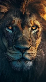Majestic lion portrait rendered in hyperreal digital detail