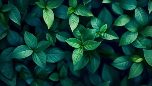 Emerald leaves unfold in a tranquil, softly shadowed canopy