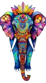 Radiant mandala elephant glows with joyful rainbow color