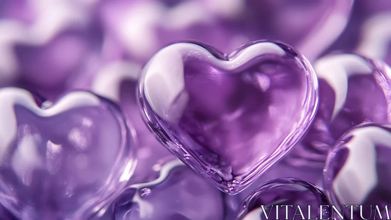 Purple Glass Hearts Close-up Macro.