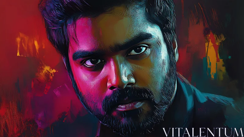 Digital portrait of bearded man with vivid color fields.