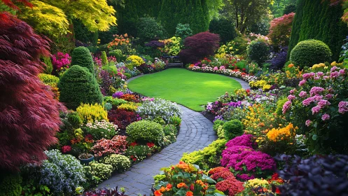 Flower symphony along a winding garden path of endless bloom.