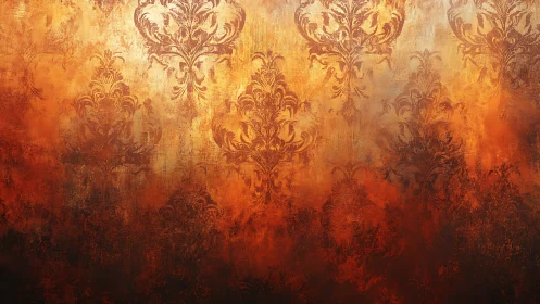 Baroque Damask Pattern with Gradient Vignette and Distressed Texturing