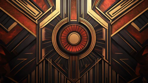 Geometric circular emblem anchors metallic art deco panel