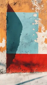 Geometric color blocks on textured exterior wall.