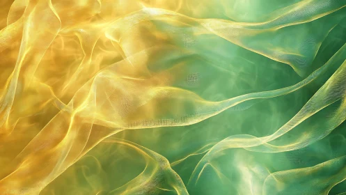 Translucent yellow and green fabric waves overlap in motion