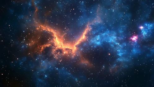 Radiant orange nebula arcs through deep blue stellar field