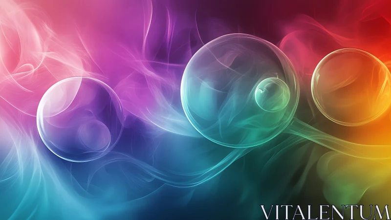 Glowing rainbow bubbles drifting through dreamy color clouds.