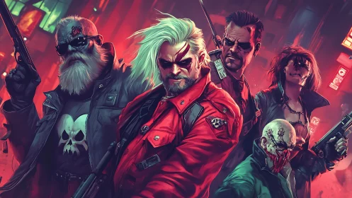 Cyberpunk outlaws unite under neon fury for a final stand