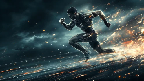 Sprinter drives through sparks on stormy night track