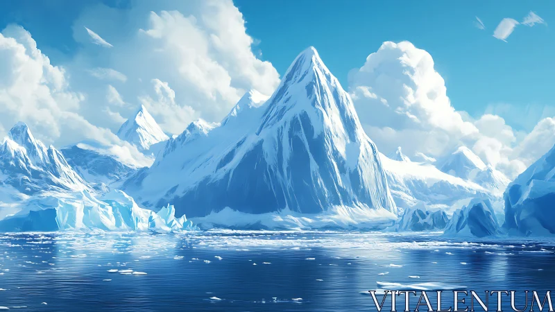 Silent ice cathedral under a sky of rolling northern clouds.