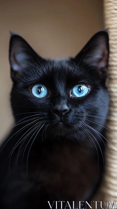 Striking Black Cat with Mesmerizing Blue Eyes.