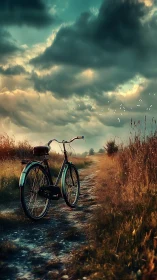 Vintage Bicycle on Rural Path Under Dramatic Sky