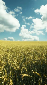 Golden wheat field under expansive cumulus cloud summer sky