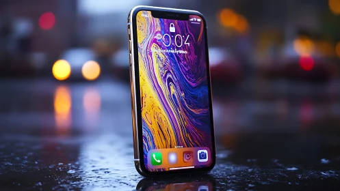 iPhone XS Max smartphone displaying abstract digital wallpaper
