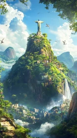 Heaven's Perch: Where Wingbeats Meet Waterfalls.