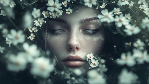 Dreamy forest portrait rests softly among spring flowers