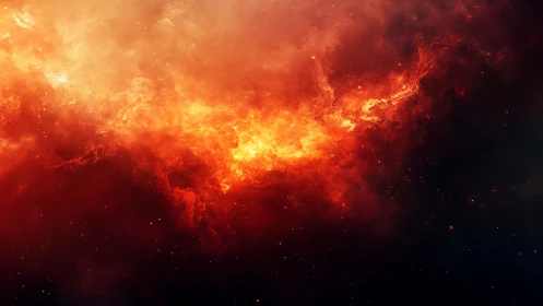 Cosmic Fire Nebula Against Darkness.