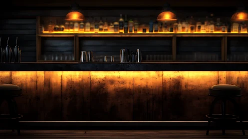 Minimalist Bar Counter with Warm Ambient Lighting.