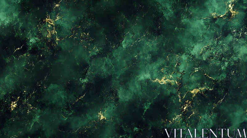 Emerald clouded marble field with diffuse golden veining.