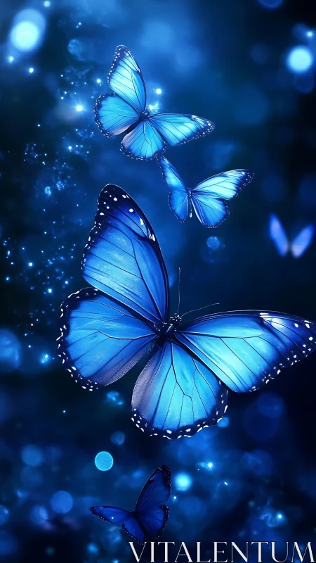 Midnight sapphire butterflies drift through starlit shimmer.