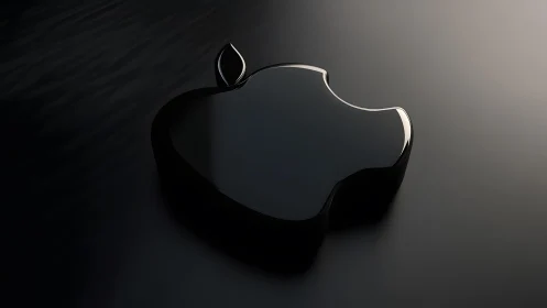 Sleek Black Apple-Shaped Logo on Dark Reflective Surface.