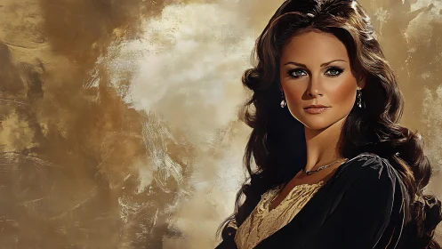 Digital portrait of elegant woman against textured ochre field