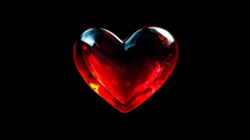Luminous Red Heart Crystal: Dramatic 3D Rendering Against Black Background.