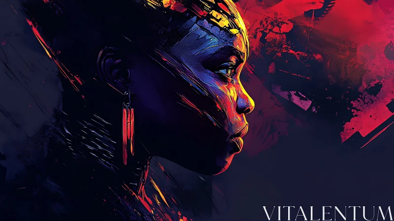 Neon-lit cyber portrait of focused woman in profile view.