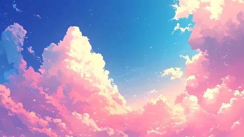 High saturation cumulonimbus cloudscape in pink blue gradient