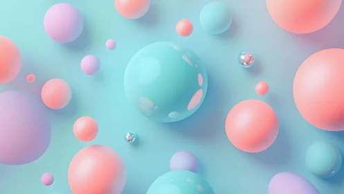 Soft pastel spheres drift in a playful, dreamlike sky