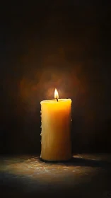 Solitary candle flame glows warmly in a deep, quiet dark
