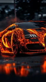 High performance sports car wrapped in digital flames.