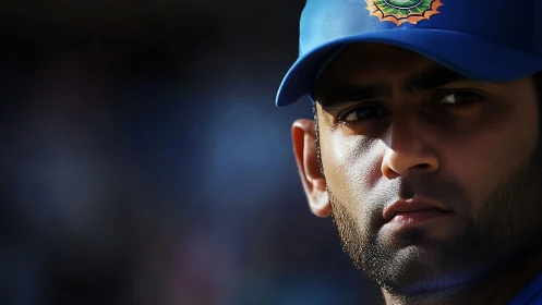 Cricket player close-up in intense sidelight portrait study.