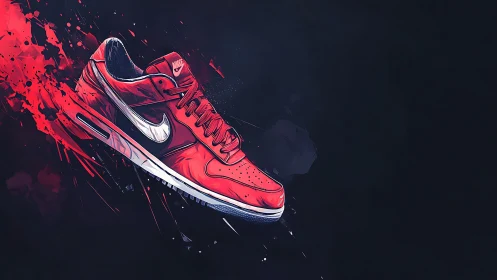 Crimson sneaker rockets forward through electric paint