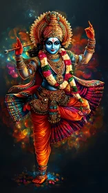 Divine blue-skinned dancer radiates color and sacred energy.