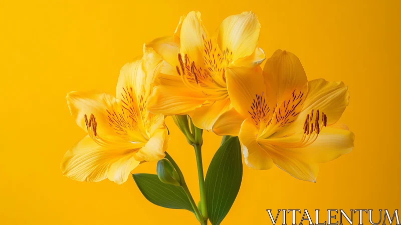 Yellow Alstroemeria Flowers Against Solid Gold Background.