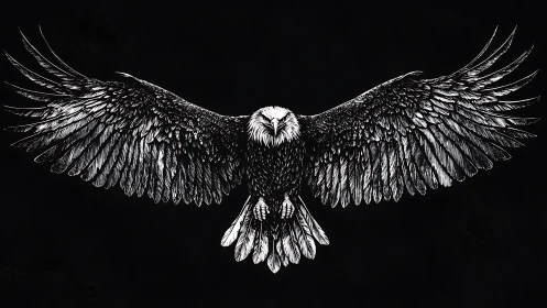 Majestic Bald Eagle Illustration in Detailed Monochrome Style.